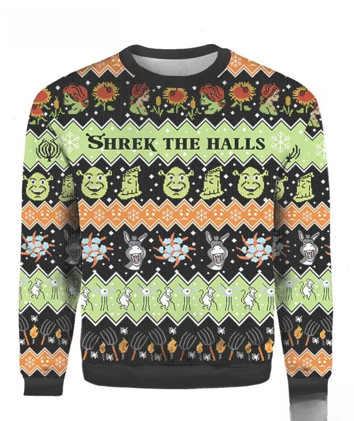 Shrek The Halls Christmas Ugly Sweater, Shrek Donkey and Fiona Holiday Sweater, Funny Ogre Movie Xmas Sweatshirt, Swamp Party Jumper