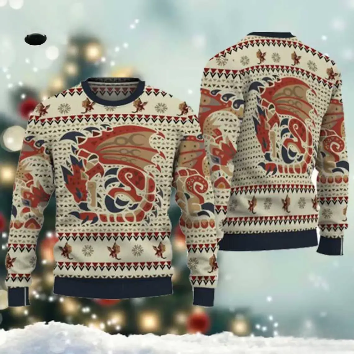 Rathalos Monster Hunter Ugly Christmas Sweater, Gamer Holiday Sweater, Red Wyvern Xmas Sweater for Monster Hunter Fans