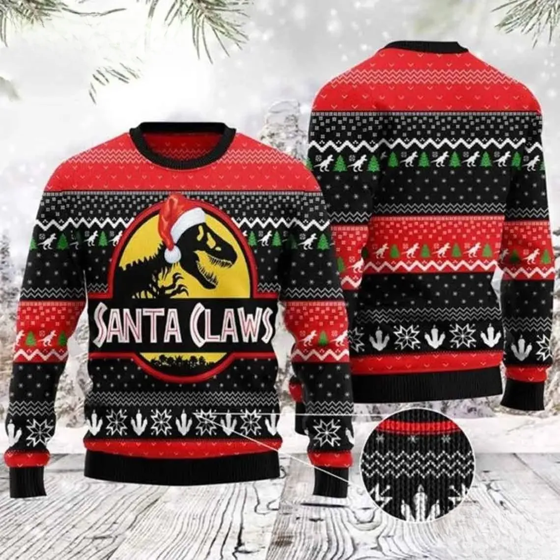 Santa Claws Dinosaur Ugly Christmas Sweater, T-Rex Skeleton in Santa Hat Holiday Sweater, Funny Dino Lover Xmas Sweatshirt, Unisex Party Jumper