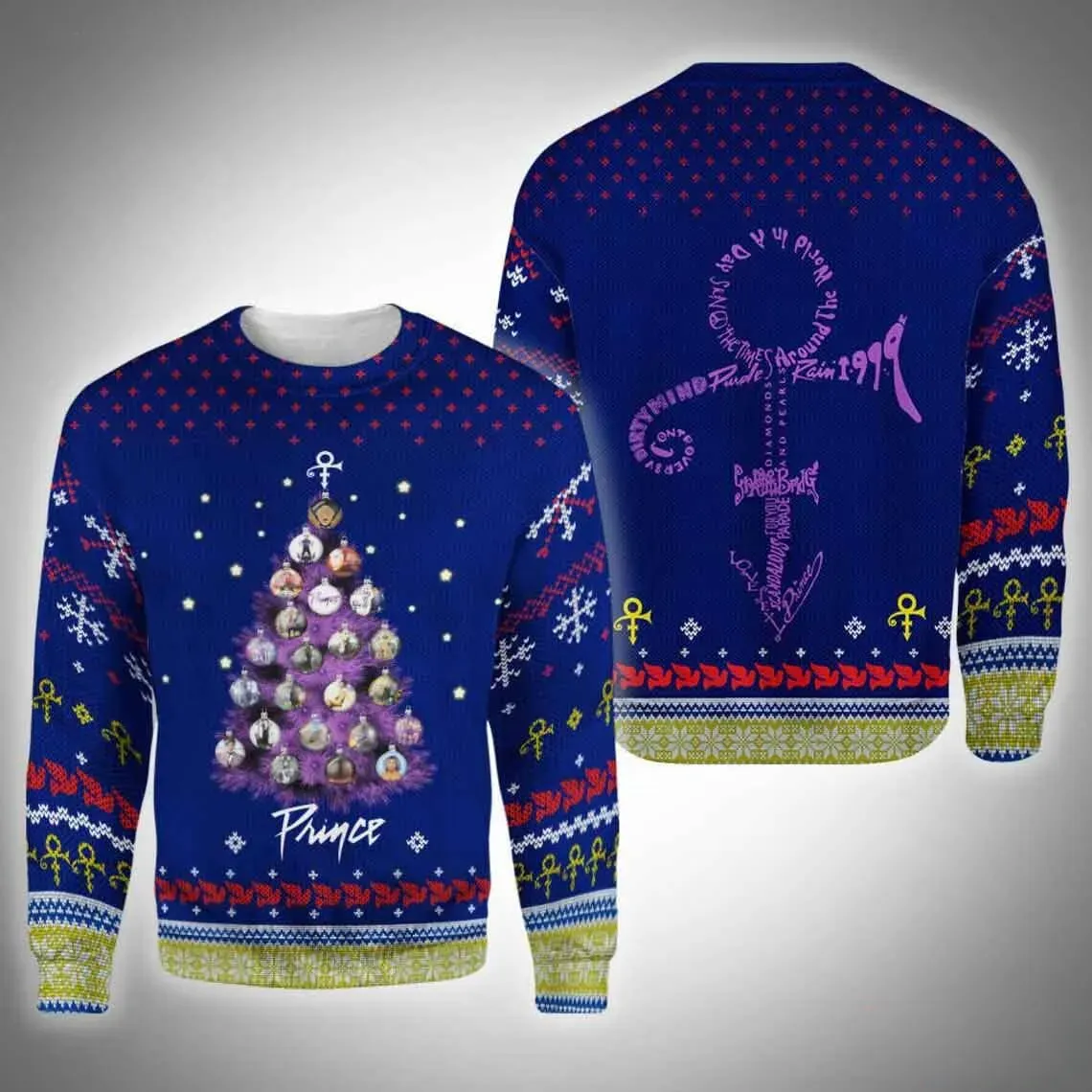Prince Christmas Ugly Sweater, Music Legend Holiday Sweater, Prince Love Symbol Unisex All Over Print Xmas Sweatshirt for Prince Fans