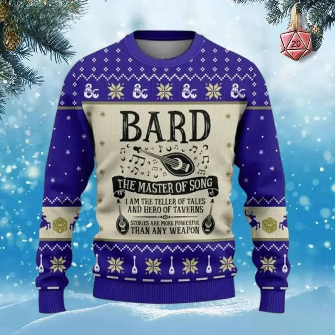 Bard The Master Of Song DnD Ugly Sweater, Dungeons And Dragons Class Christmas Sweater, Tabletop RPG Holiday Sweatshirt, Unisex Gamer Jumper