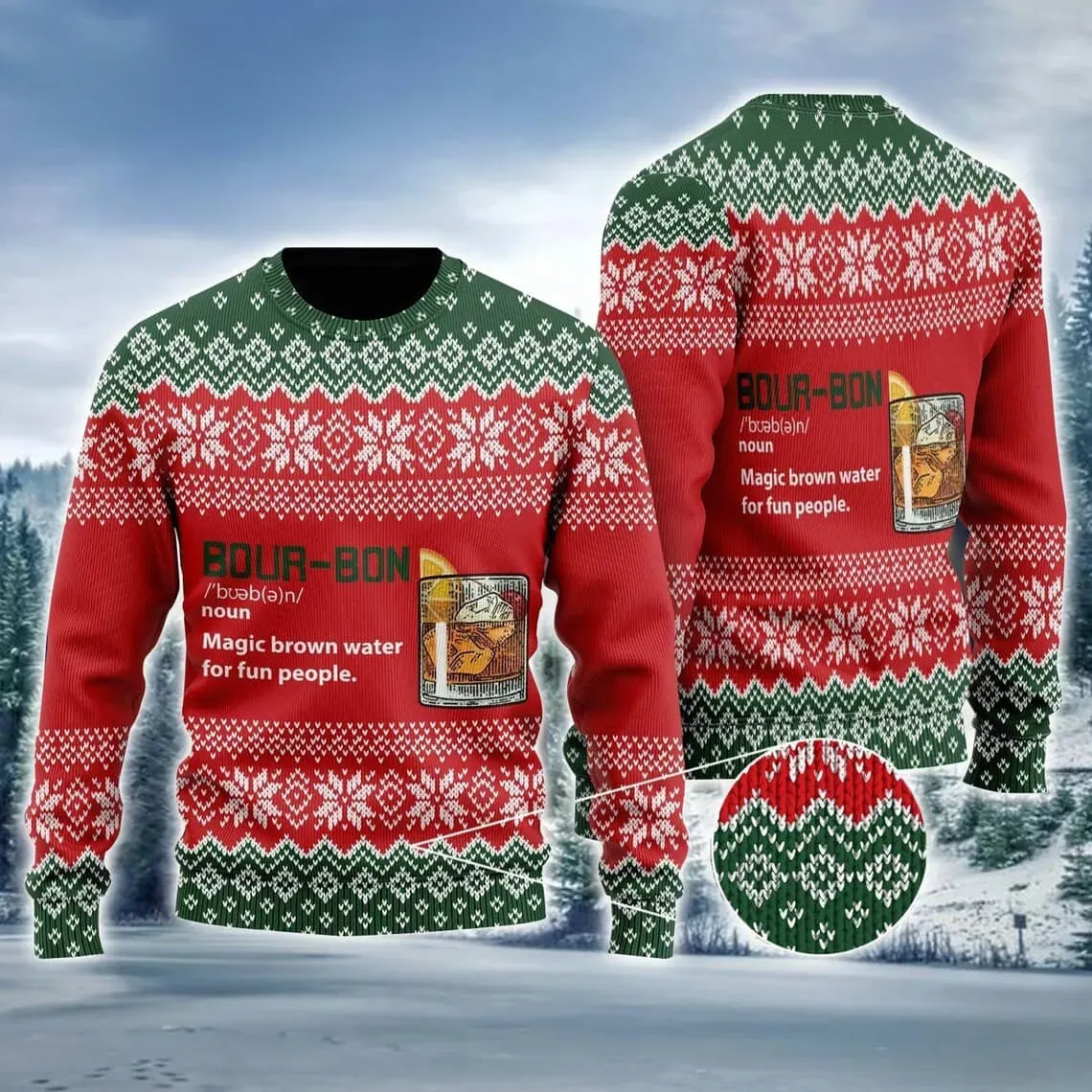 Bourbon Magic Water Ugly Sweater, Funny Dictionary Definition Christmas Sweater, Whiskey Lover Holiday Sweatshirt, Unisex Xmas Party Jumper