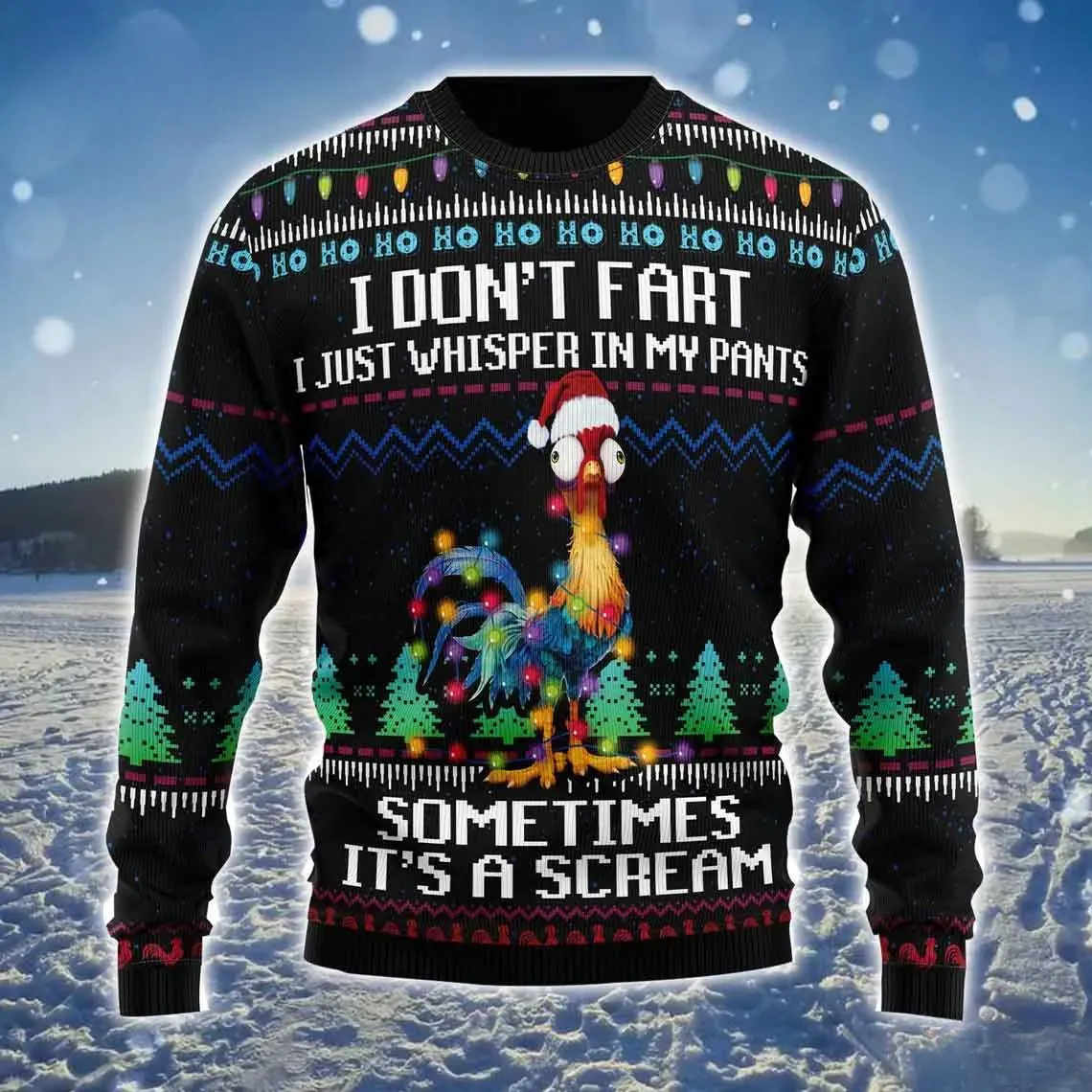 Chicken It's Scream Christmas Ugly Sweater, I Don't Fart I Just Whisper in My Pants Funny Rooster Holiday Sweatshirt, Gag Xmas Party Top