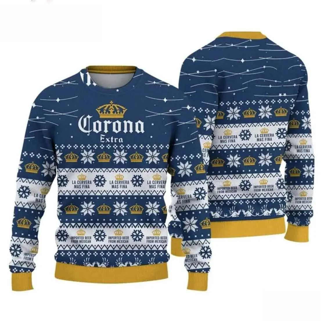 Corona Extra Christmas Ugly Sweater, Navy Blue Beer Crown Logo Holiday Sweatshirt, Funny Beer Lover Xmas Party Jumper, Unisex Winter Top
