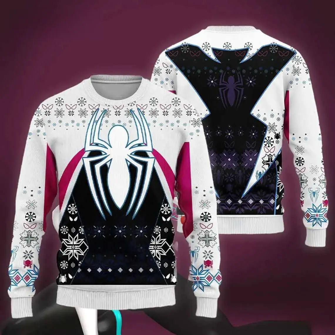 Ghost Spider Gwen Stacy Ugly Christmas Sweater, Spider-Gwen Superhero Holiday Sweater, Marvel Comics Xmas Sweatshirt, Unisex All Over Print