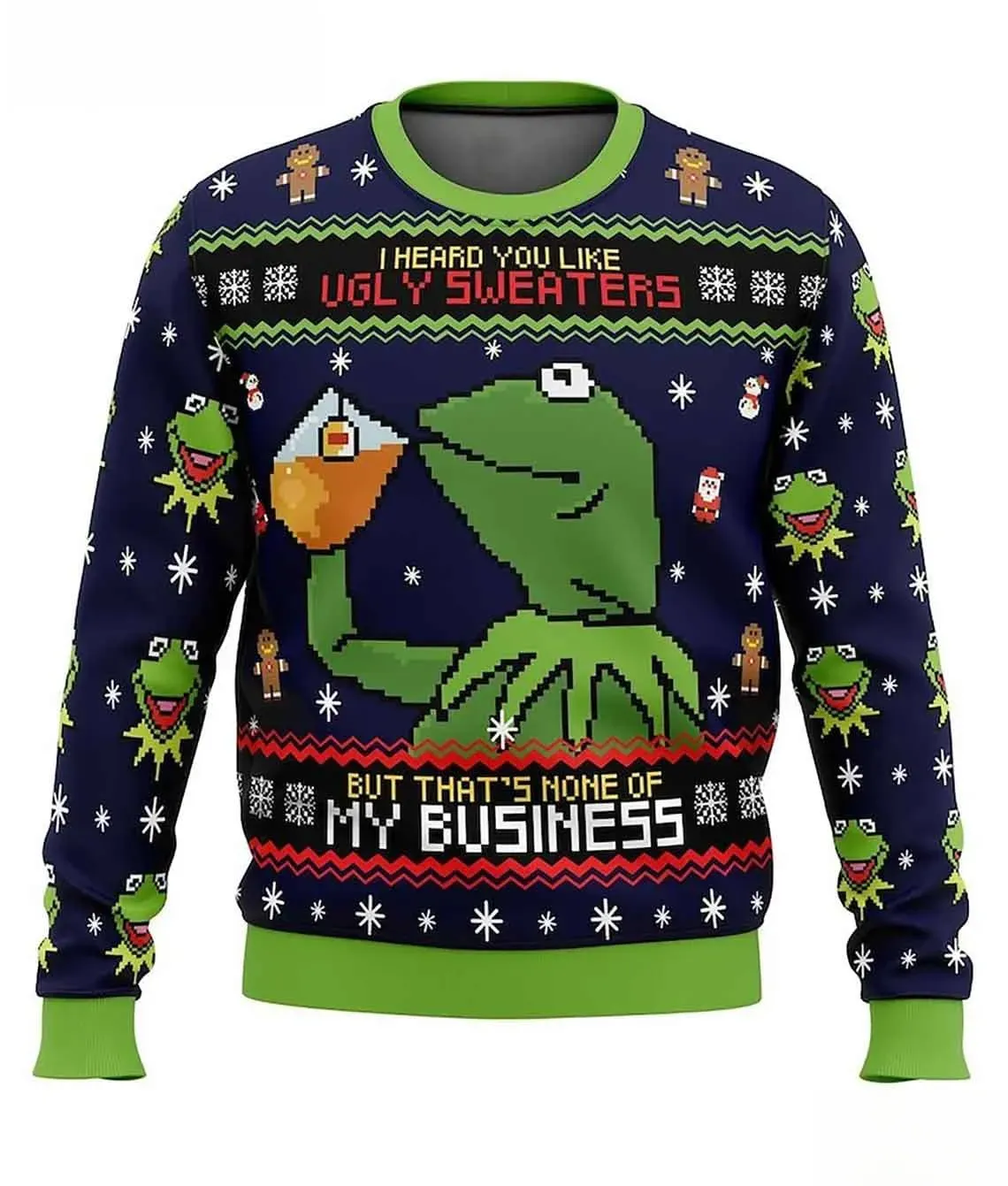 Kermit The Frog None Of My Business Ugly Christmas Sweater, I Heard You Like Ugly Sweaters Funny Meme Holiday Sweater, Xmas Party Sweater