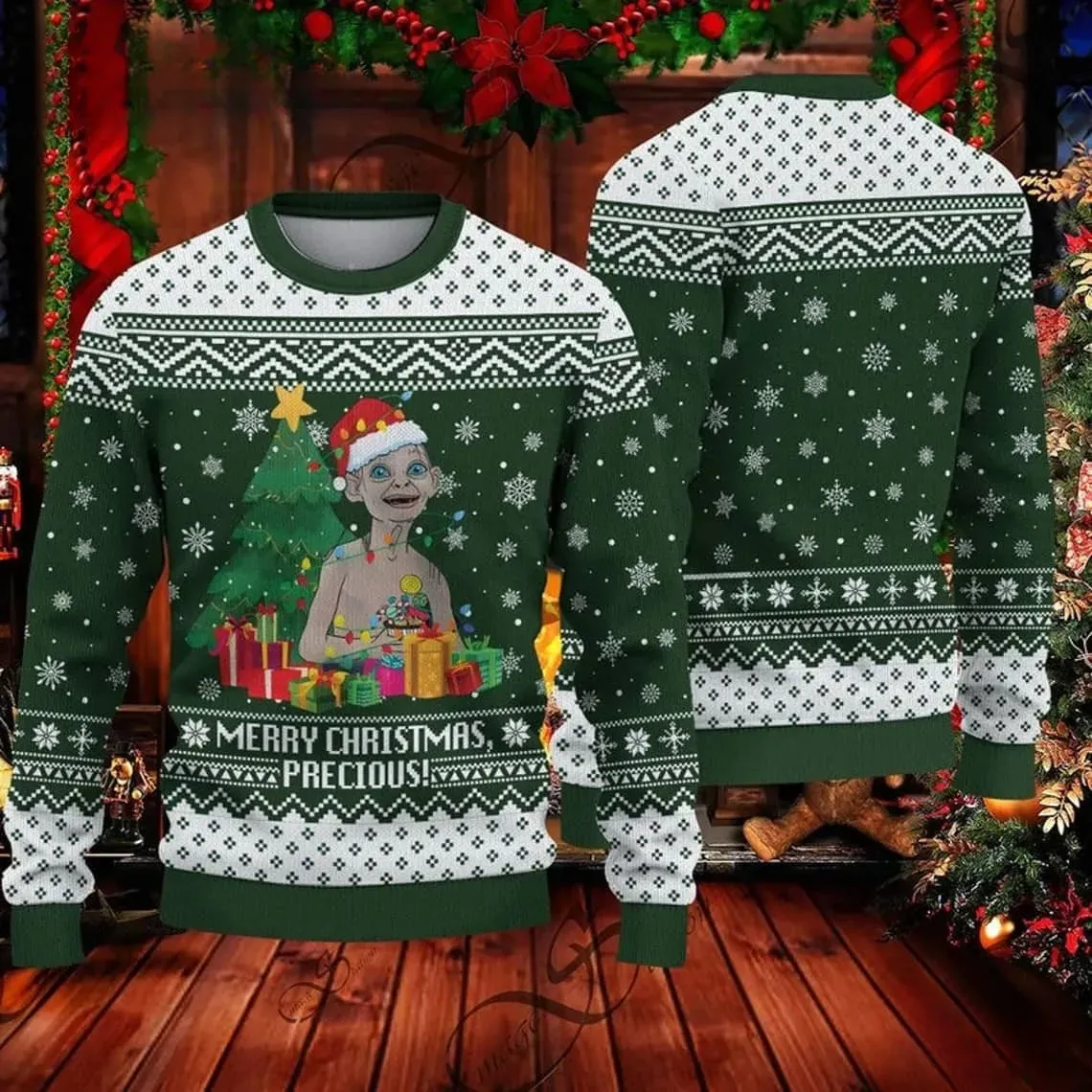 Gollum LOTR My Precious Meme Christmas Ugly Sweater, Lord of the Rings Holiday Sweater, Xmas Sweatshirt for Fans