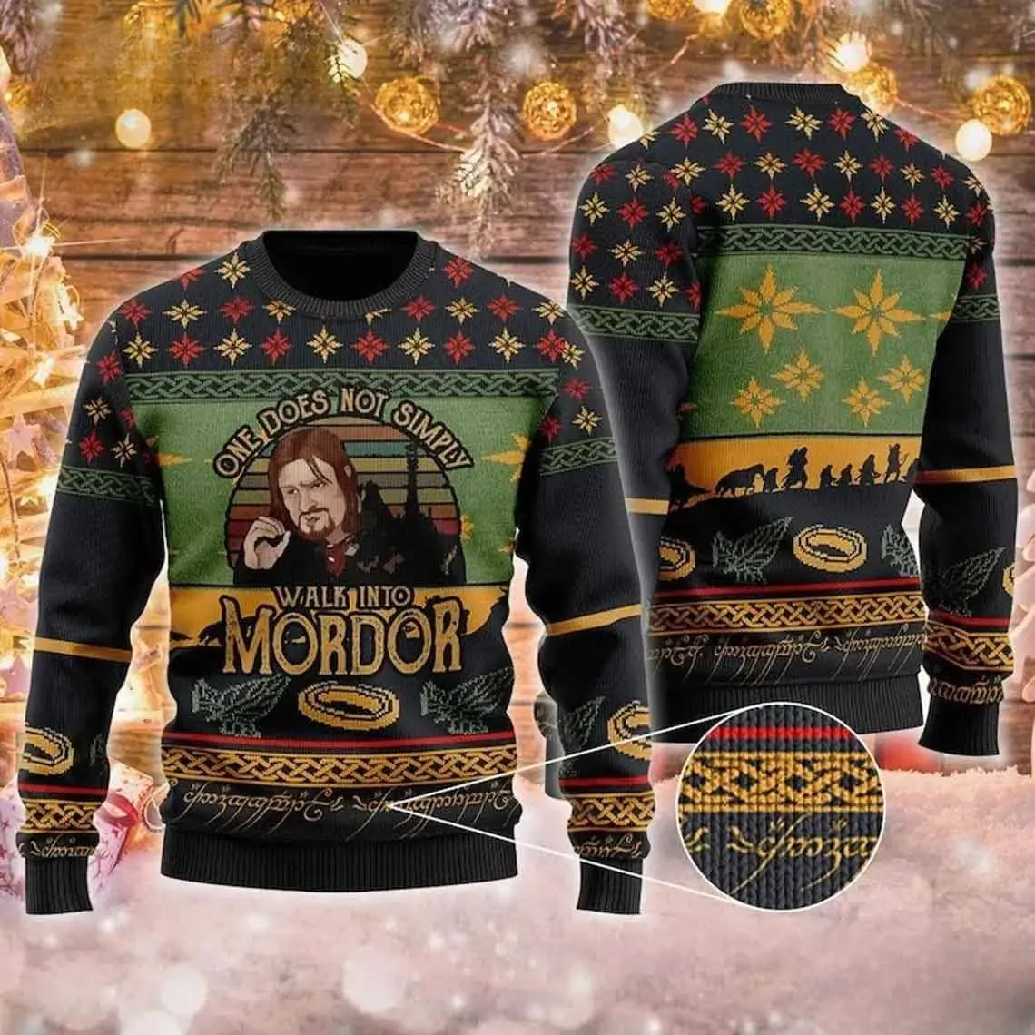 LOTR One Does Not Simply Walk Into Mordor Ugly Sweater, Lord of the Rings Boromir Meme Christmas Sweater, Fellowship Movie Xmas Sweatshirt