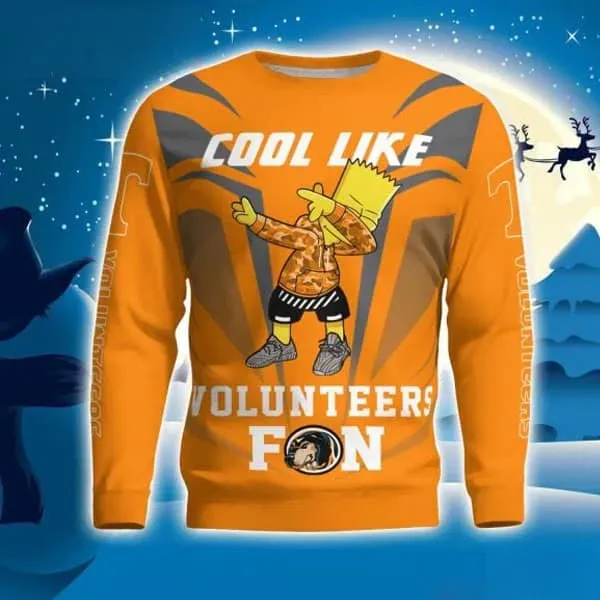 Cool Like Volunteers Fan Bart Simpson Dab Ugly Sweater, The Simpsons Tennessee Vols Christmas Sweater, Game Day Xmas Sweatshirt