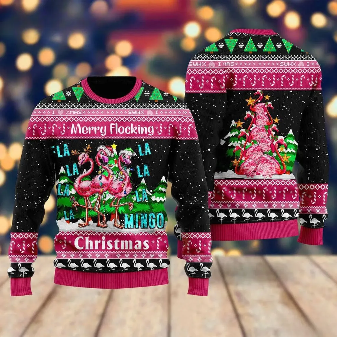 Pink Flamingo Merry Flocking Christmas Ugly Sweater, Fa La La La Mingo Holiday Sweater, Funny Xmas Sweater for Flamingo Lovers