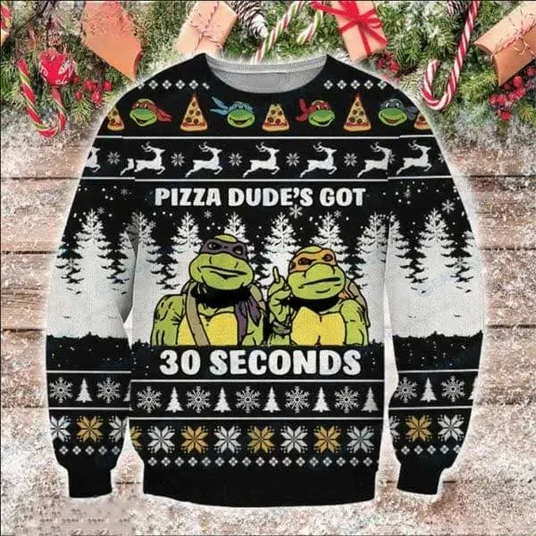 Ninja Turtles Pizza Dudes Got 30 Seconds Ugly Christmas Sweater, Teenage Mutant Ninja Turtles TMNT Holiday Sweater, Xmas Sweater