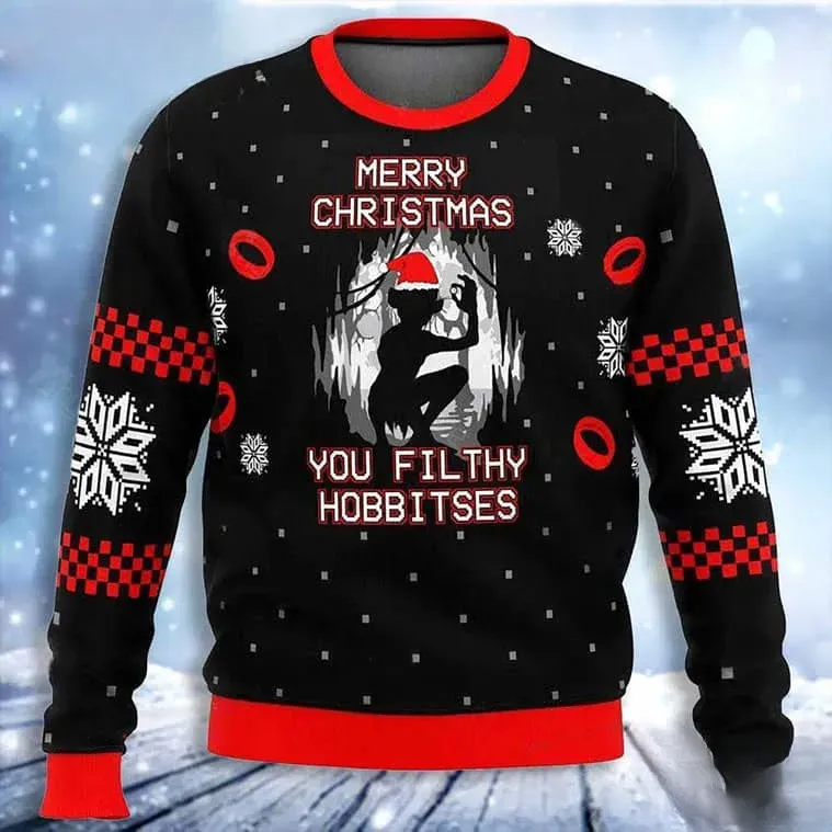 Gollum Filthy Hobbitses Lord Of The Rings Ugly Christmas Sweater, LOTR Merry Christmas Holiday Sweater, Xmas Sweater for Fans