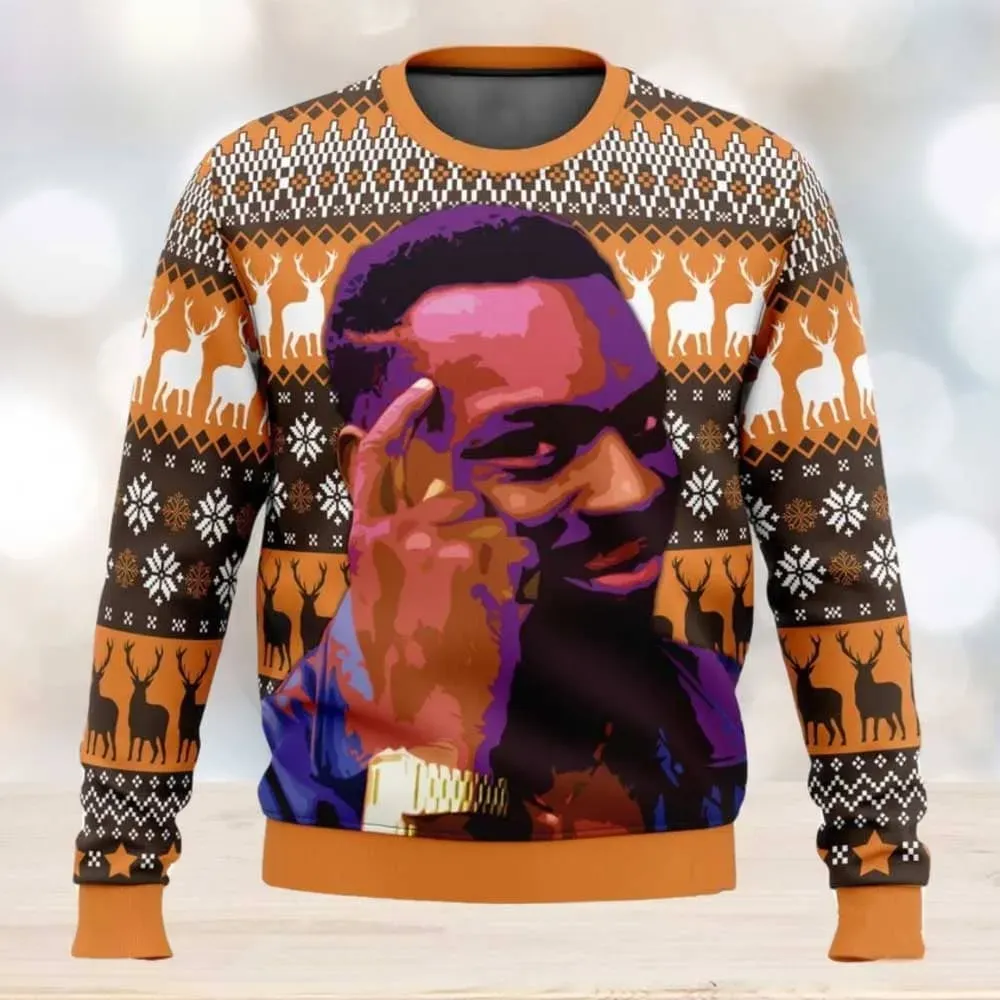 Roll Safe Meme Ugly Christmas Sweater, Guy Tapping Temple Pop Art Portrait Holiday Sweater, Funny Internet Humor Xmas Orange Reindeer Knit