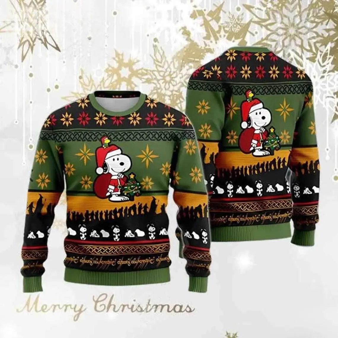 Santa Snoopy Ugly Christmas Sweater, Peanuts Snoopy And Woodstock Holiday Sweater, Cartoon Xmas Sweater for Peanuts Fans