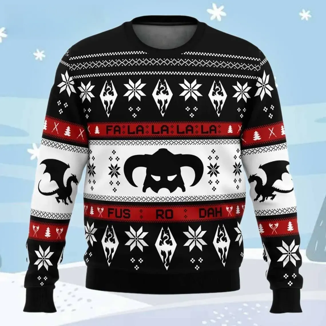 Skyrim Ugly Christmas Sweater, Fus Ro Dah Dragonborn Gamer Holiday Sweater, Fa La La Elder Scrolls Xmas Sweater for Gamers