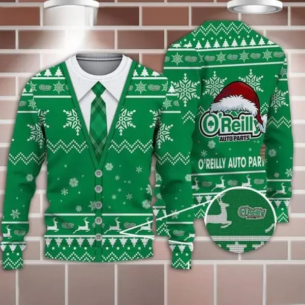 O'Reilly Auto Parts Christmas Ugly Sweater, Auto Parts Store Holiday Sweater, Unisex All Over Print Xmas Sweatshirt for Car Lovers