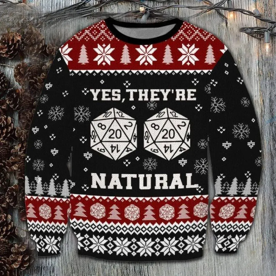 DnD Yes They're Natural Ugly Christmas Sweater, Funny D20 Dice Gamer Holiday Sweater, Dungeons and Dragons Xmas Sweatshirt