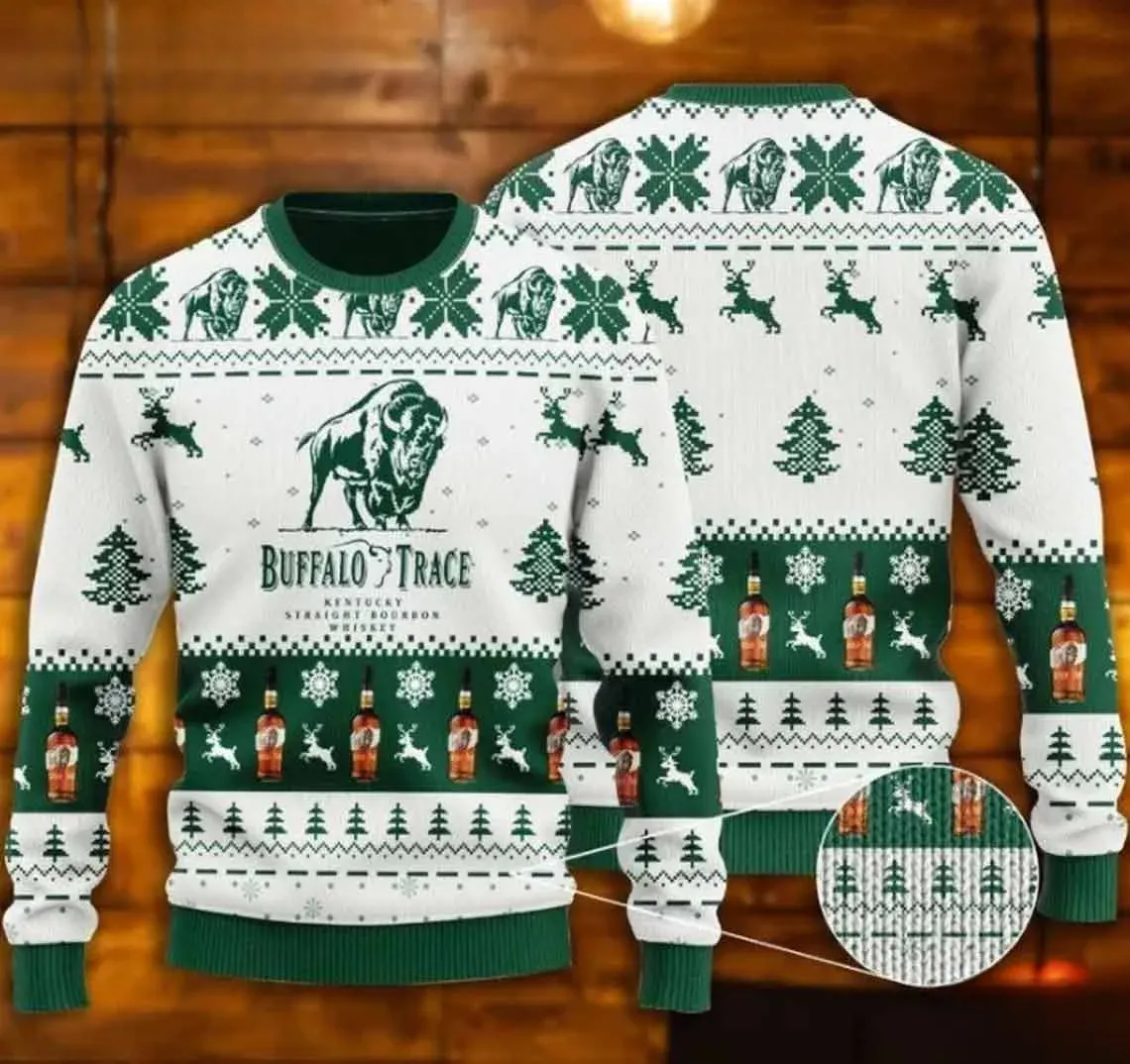 Buffalo Trace Bourbon Whiskey Christmas Ugly Sweater, Funny Bourbon Lover Holiday Sweater, Kentucky Bourbon Xmas Party Sweatshirt