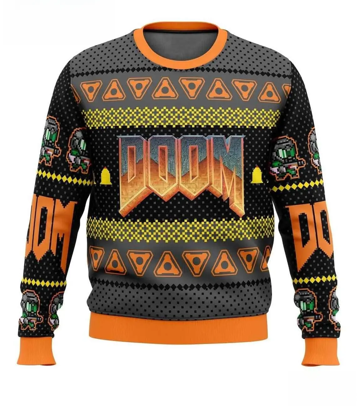Doom Game Ugly Christmas Sweater, Retro Gamer Holiday Sweater With Doom Slayer And Logo, All Over Print Xmas Sweater for Doom Fans