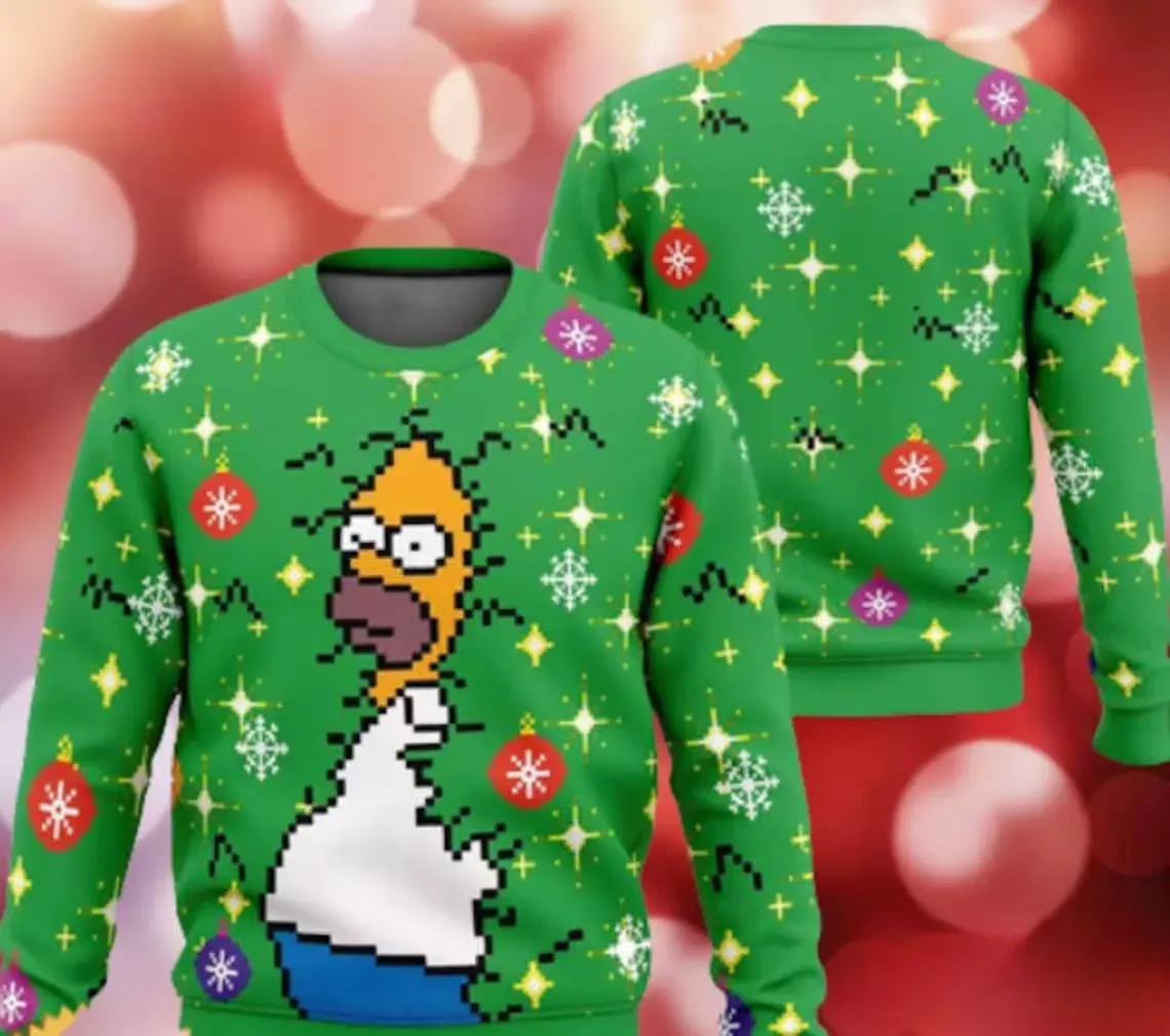 Homer Bush Meme The Simpsons Ugly Christmas Sweater, Funny Homer Simpson Holiday Sweater, Pixel Art Xmas Party Sweater for Simpsons Fans