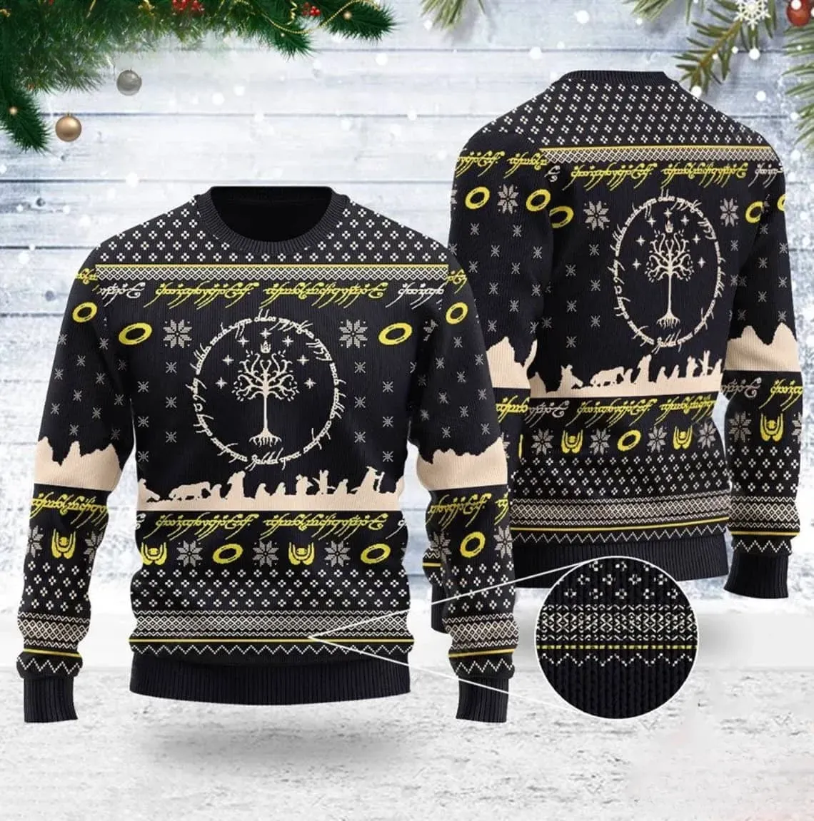 Tree Of Gondor Lord Of The Rings Elvish Circle Ugly Christmas Sweater, LOTR Fan Holiday Sweater, All Over Print Fantasy Xmas Sweater
