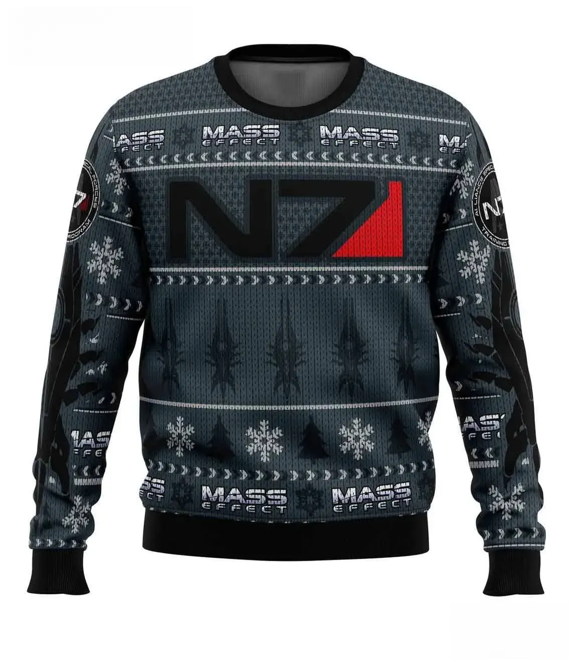 N7 Mass Effect Ugly Christmas Sweater, Alliance Special Forces Gamer Holiday Sweater, Unisex Slate Grey Sci Fi Xmas Sweatshirt
