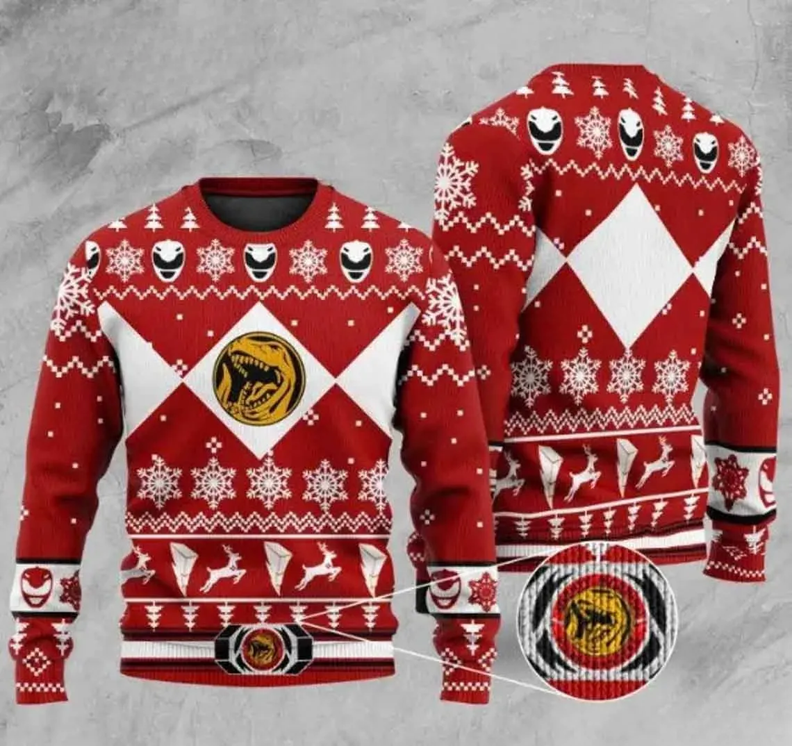 Red Ranger Power Rangers Tyrannosaurus Power Coin Ugly Christmas Sweater, Holiday Sweater, Unisex Xmas Sweatshirt for Fans