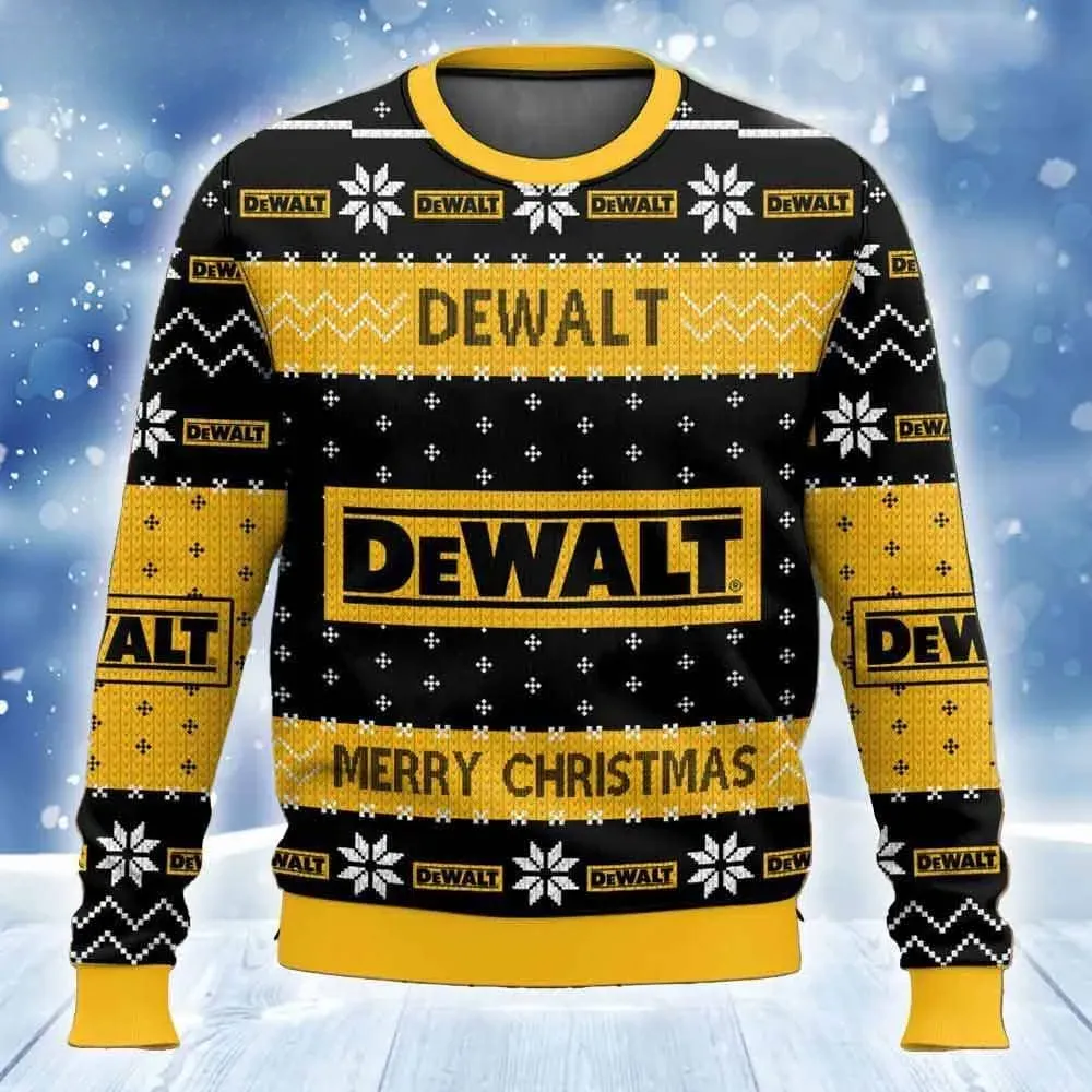 Dewalt Power Tools Ugly Christmas Sweater, Tool Lover Holiday Sweater, Unisex All Over Print Xmas Sweatshirt for Construction Fans
