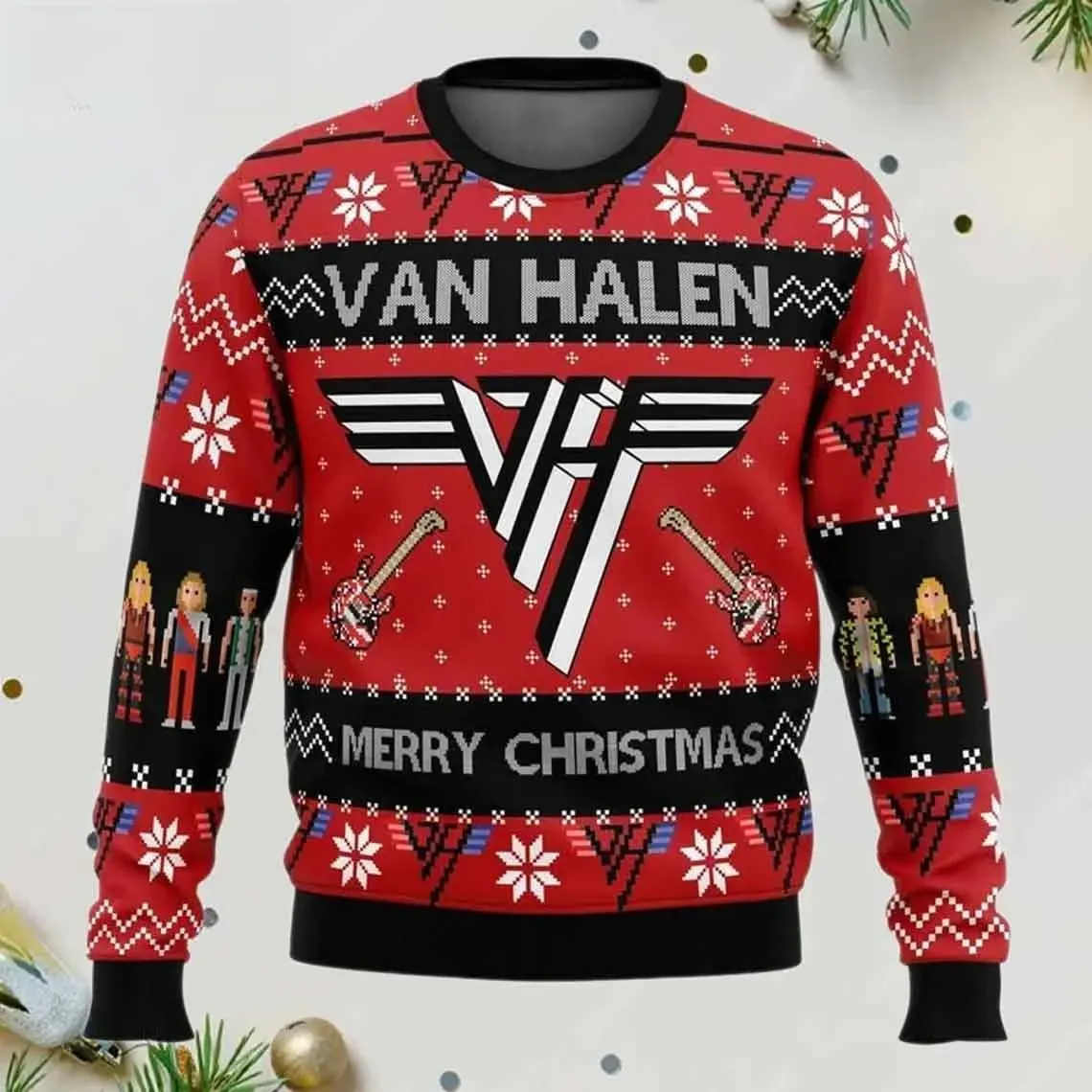 Van Halen Rock Band Ugly Christmas Sweater, Classic Rock Music Holiday Sweater, Xmas Sweatshirt for Van Halen Fans