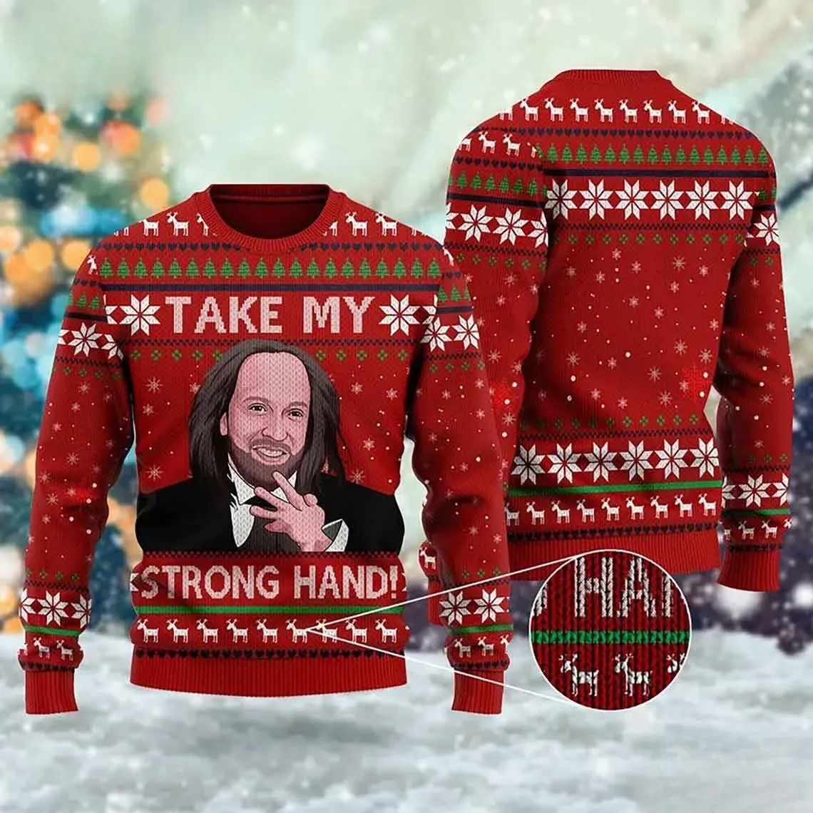 Hanson Take My Strong Hand Scary Movie Ugly Christmas Sweater, Funny Movie Holiday Sweater, Unisex All Over Print Xmas Sweatshirt