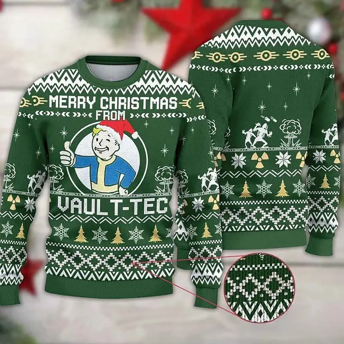 Vault Tec Fallout Ugly Christmas Sweater, Vault Boy Gamer Holiday Sweater, Fair Isle Xmas Sweatshirt for Fallout Fans