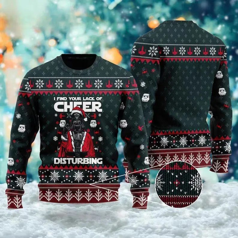 Star Wars I Find Your Lack Of Cheer Disturbing Ugly Christmas Sweater, Darth Vader Santa Holiday Sweater, Unisex Sci-Fi Movie Xmas Sweatshirt
