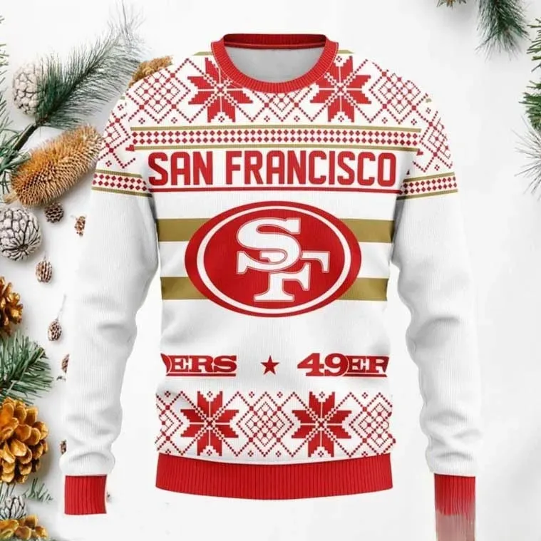 San Francisco 49ers Ugly Christmas Sweater, NFL Football Fan Holiday Sweater, Fair Isle Unisex All Over Print Xmas Sweatshirt
