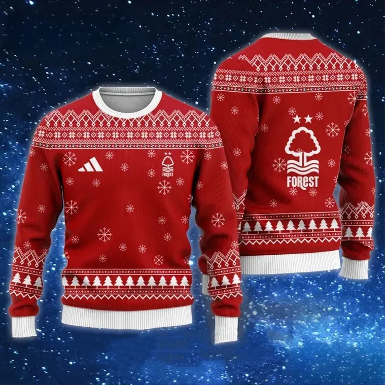 Nottingham Forest Ugly Christmas Sweater, Football Fan Holiday Sweater, Unisex All Over Print Xmas Sweatshirt for Forest Fans