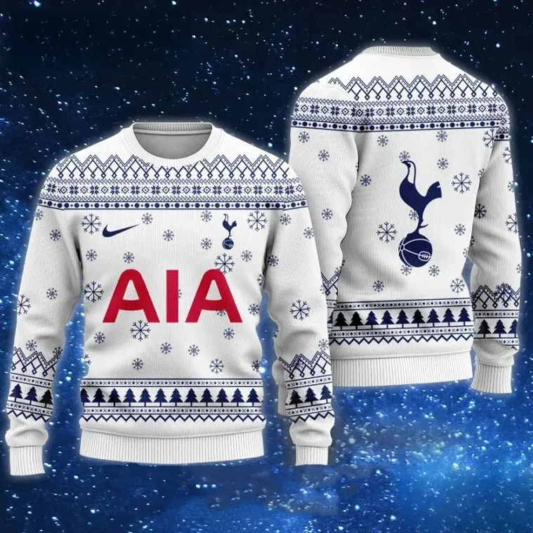 Tottenham Hotspur AIA Ugly Christmas Sweater, Spurs Football Fan Holiday Sweater, Unisex All Over Print Xmas Sweatshirt