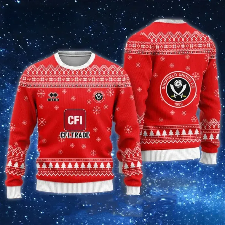 Sheffield United CFI Trade Ugly Christmas Sweater, Red And White Bramall Lane Football Holiday Sweater, Soccer Fan Xmas Sweatshirt
