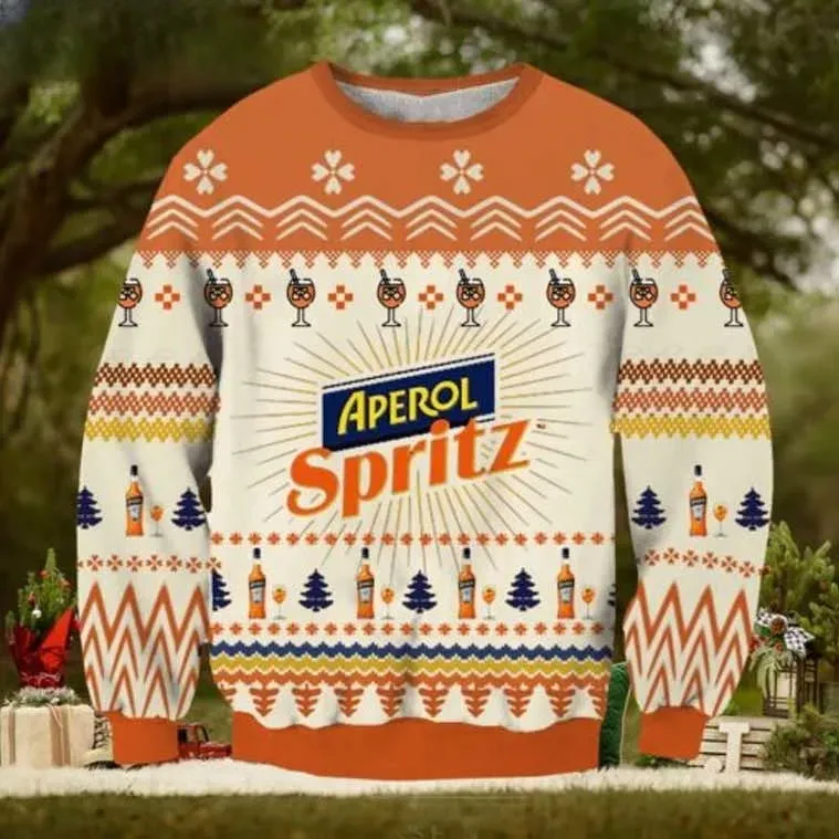 Aperol Spritz Ugly Christmas Sweater, Cocktail Lover Holiday Sweater, Funny Unisex All Over Print Xmas Party Sweatshirt