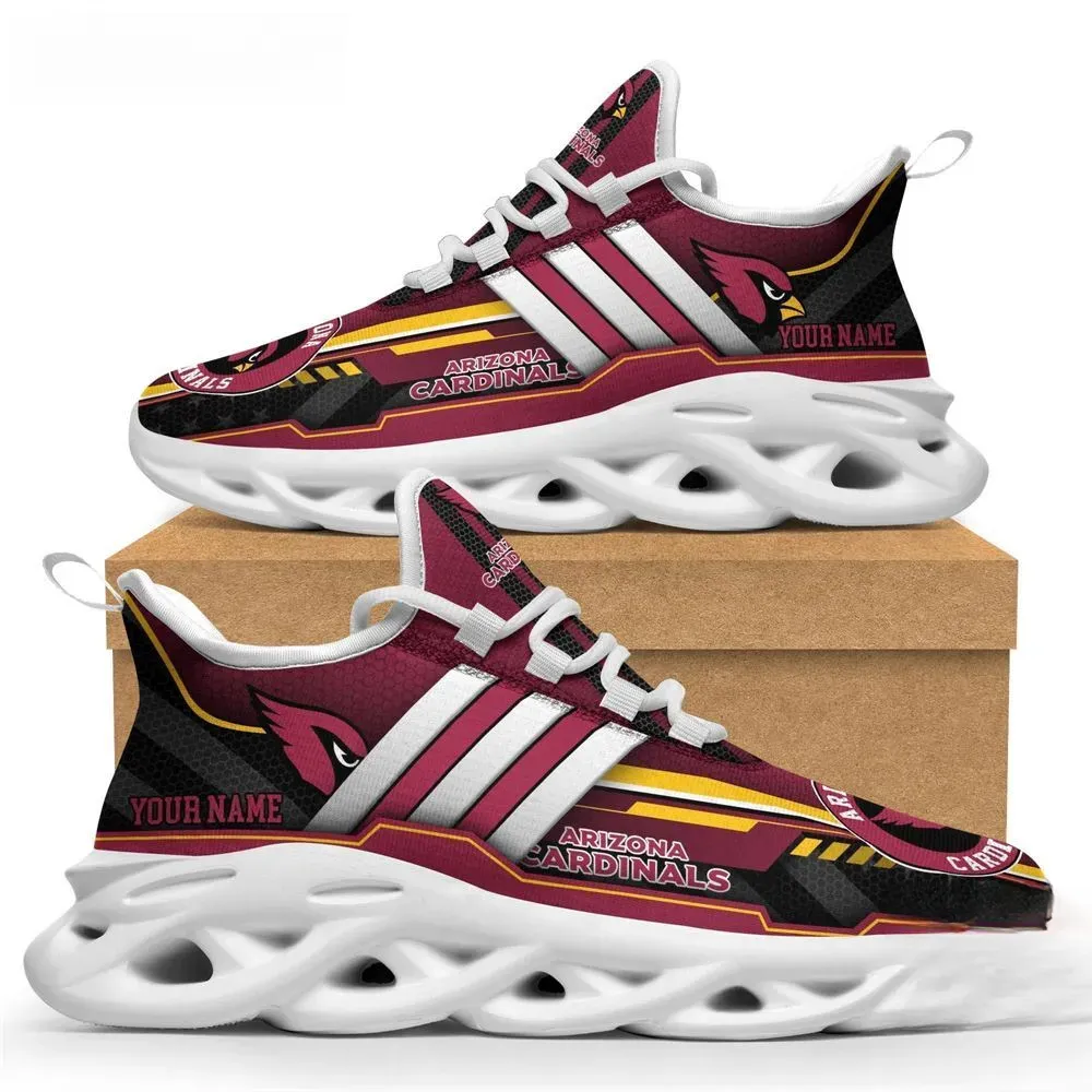 Personalized NFL Arizona Cardinals Max Soul Shoes, Custom Name Cardinal Red Sneakers, Cardinals Football Fan Walking Shoes, Gift for Arizona Fans