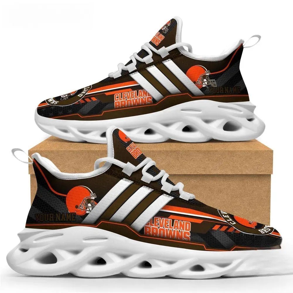 Personalized NFL Cleveland Browns Max Soul Shoes, Custom Name Brown and Orange Sneakers, Dawg Pound Football Fan Shoes, Gift for Browns Fans