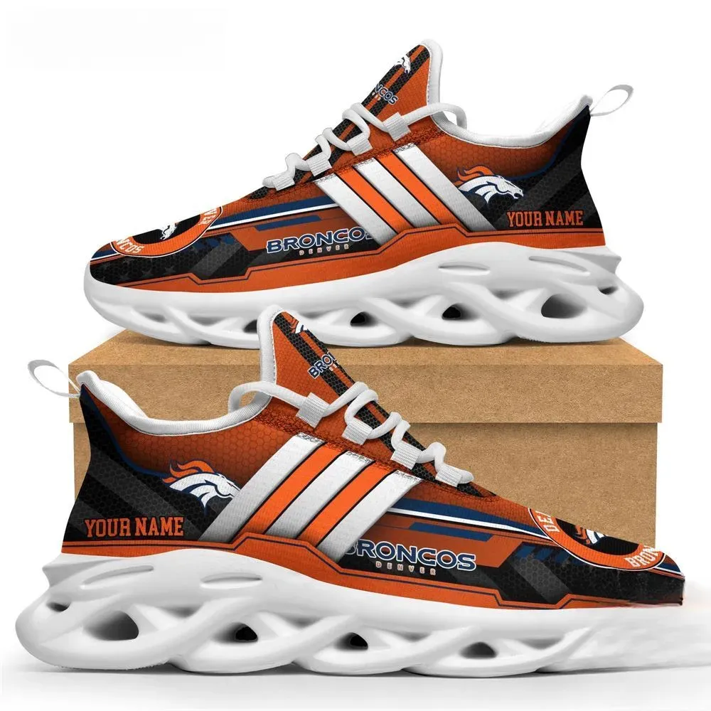 Personalized NFL Denver Broncos Max Soul Shoes, Custom Name Orange Sneakers, Broncos Football Running Shoes, Mile High Fan Gift for Him or Her