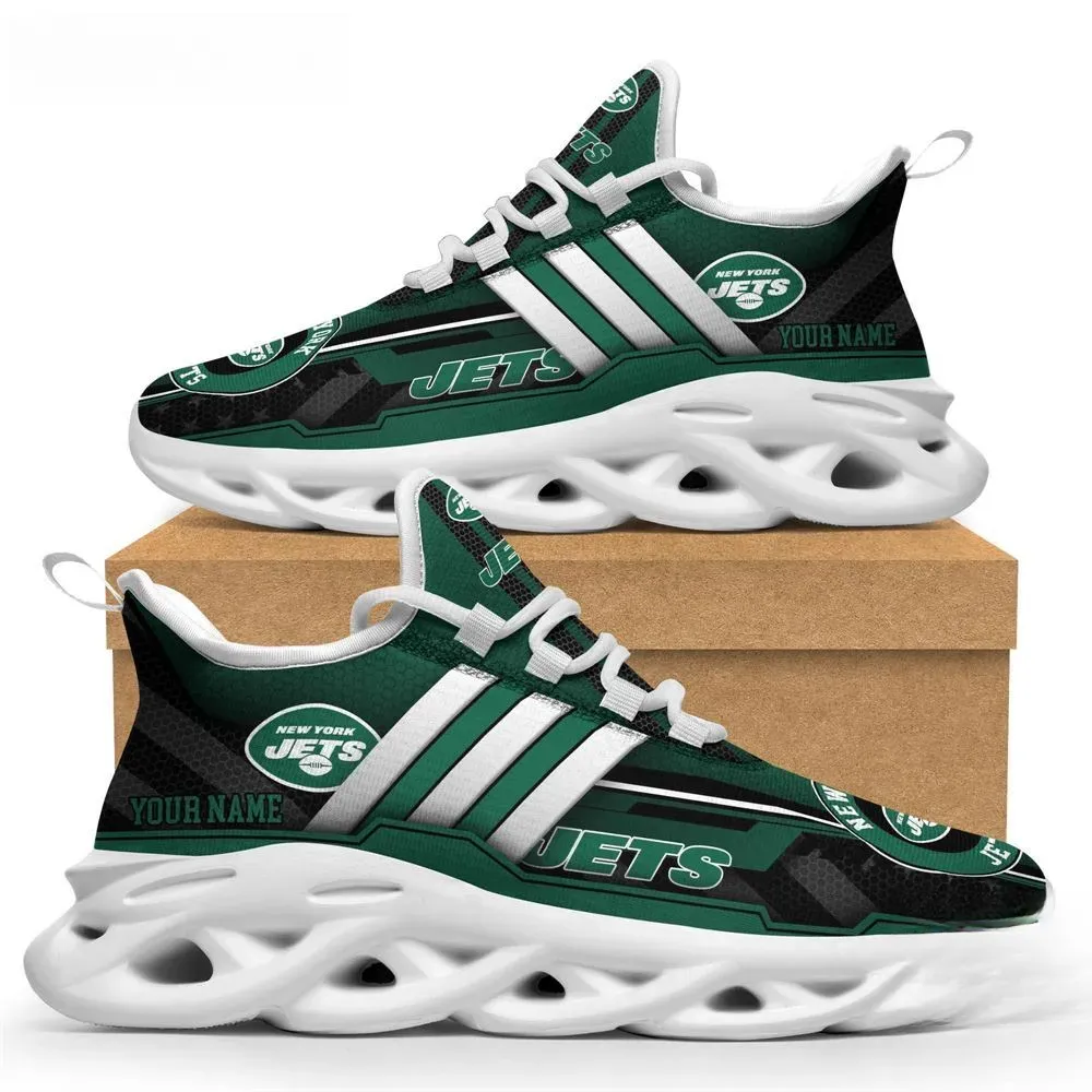Personalized NFL New York Jets Max Soul Shoes, Custom Name Green Football Sneakers, Lace-Up Walking Trainers, Sports Gift for Fans