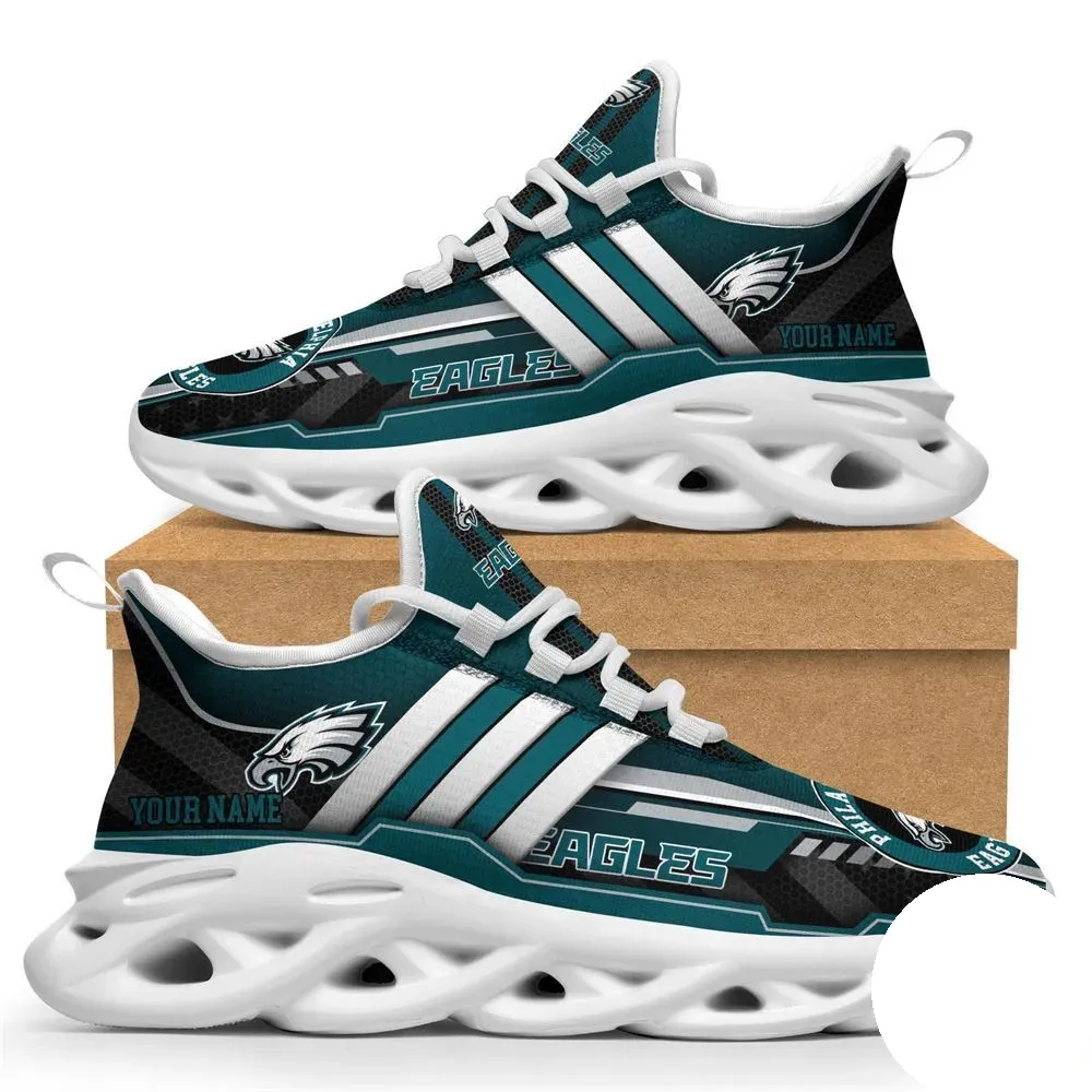 Personalized NFL Philadelphia Eagles Max Soul Shoes, Custom Name Football Sneakers in Midnight Green, Sports Gift for Fans of Philly