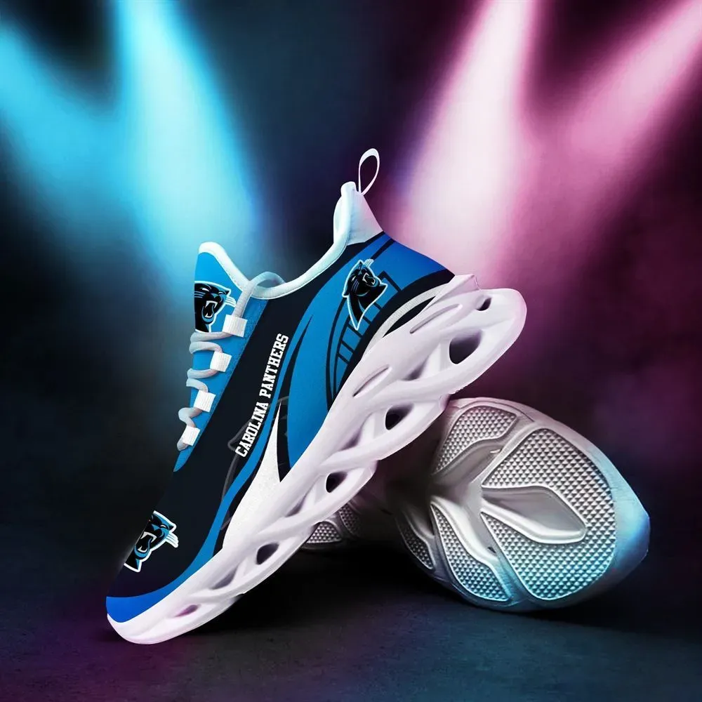 NFL Carolina Panthers Max Soul Shoes, Black Blue Football Fan Sneakers, Breathable Lace-Up Trainers, Game Day Gift for Men Women