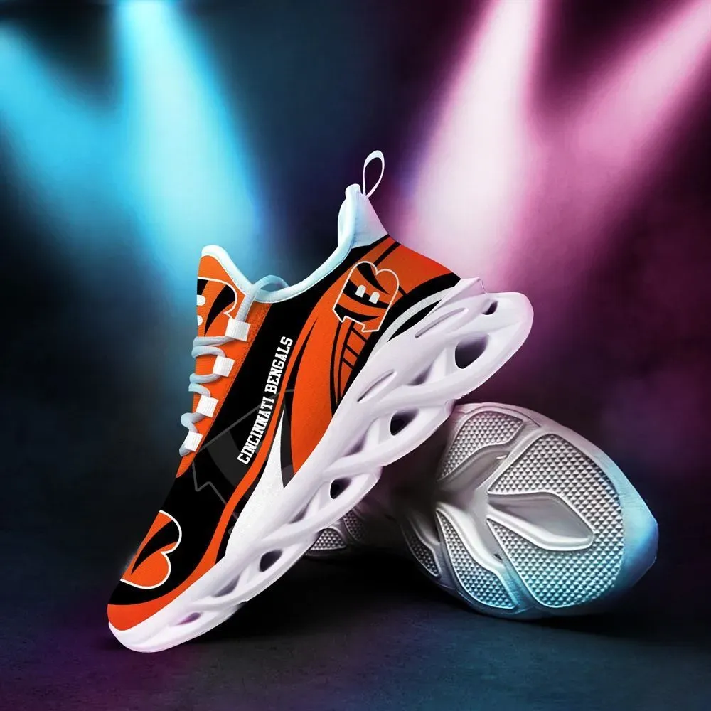 NFL Cincinnati Bengals Sneaker Max Soul Shoes, Orange and Black Tiger Stripe Lace-Up Trainers, Football Fan Gift for Game Day