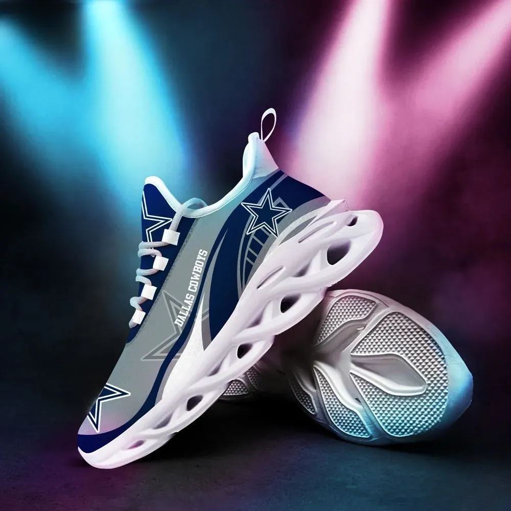 NFL Dallas Cowboys Sneaker Max Soul Shoes, Navy and Silver Star Logo Lace-Up Trainers, Football Fan Gift for Game Day Weekends