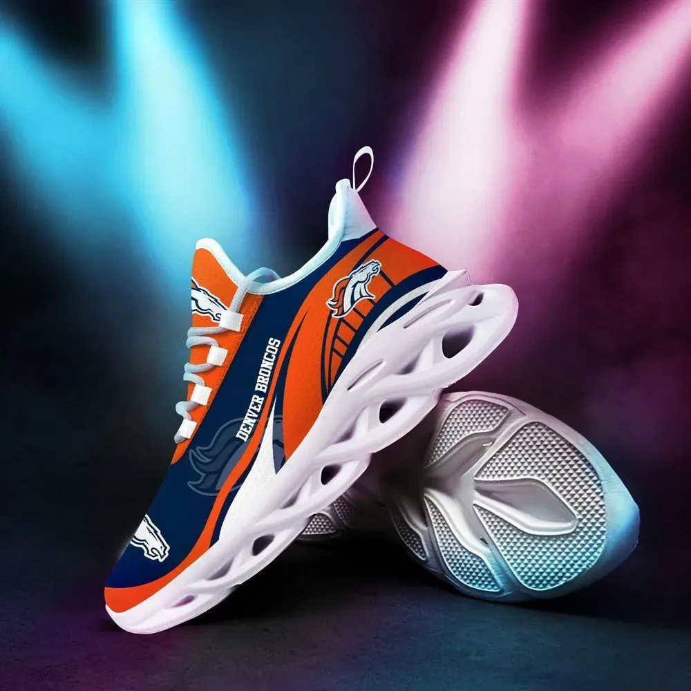 NFL Denver Broncos Sneaker Max Soul Shoes, Orange and Navy Football Fan Running Trainers, Mile High Game Day Gift for Men and Women