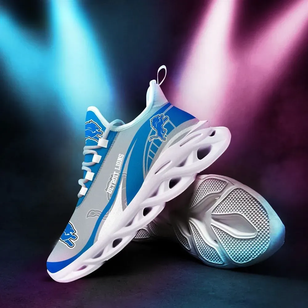 NFL Detroit Lions Sneaker Max Soul Shoes, Honolulu Blue and Silver Football Fan Running Trainers, Game Day Gift for Men and Women