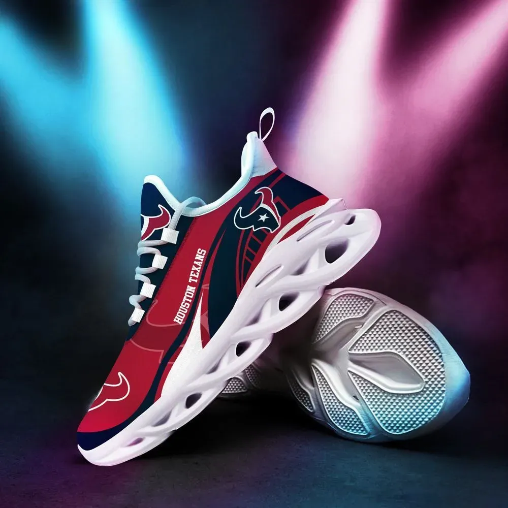 NFL Houston Texans Max Soul Shoes, Deep Steel Blue Red Football Fan Sneakers, Breathable Running Trainers, Game Day Gift for Men