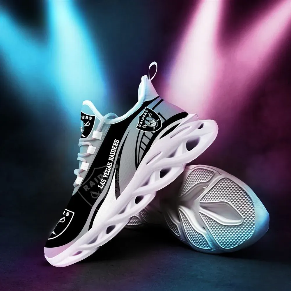 NFL Las Vegas Raiders Sneaker Max Soul Shoes, Silver and Black Football Fan Running Trainers, Game Day Gift for Raider Nation