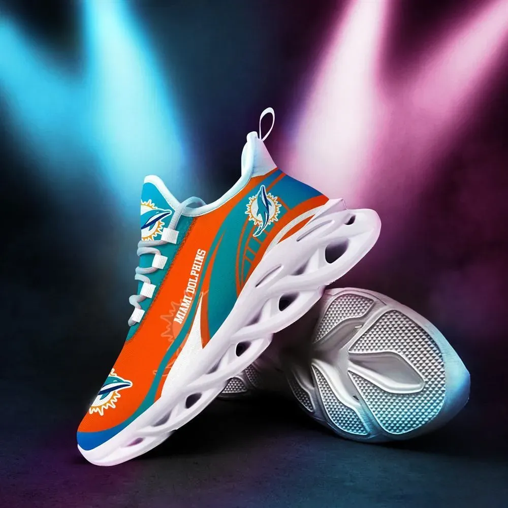 NFL Miami Dolphins Max Soul Shoes, Aqua Orange Football Fan Sneakers, Lightweight Running Trainers, Game Day Gift for Men Women